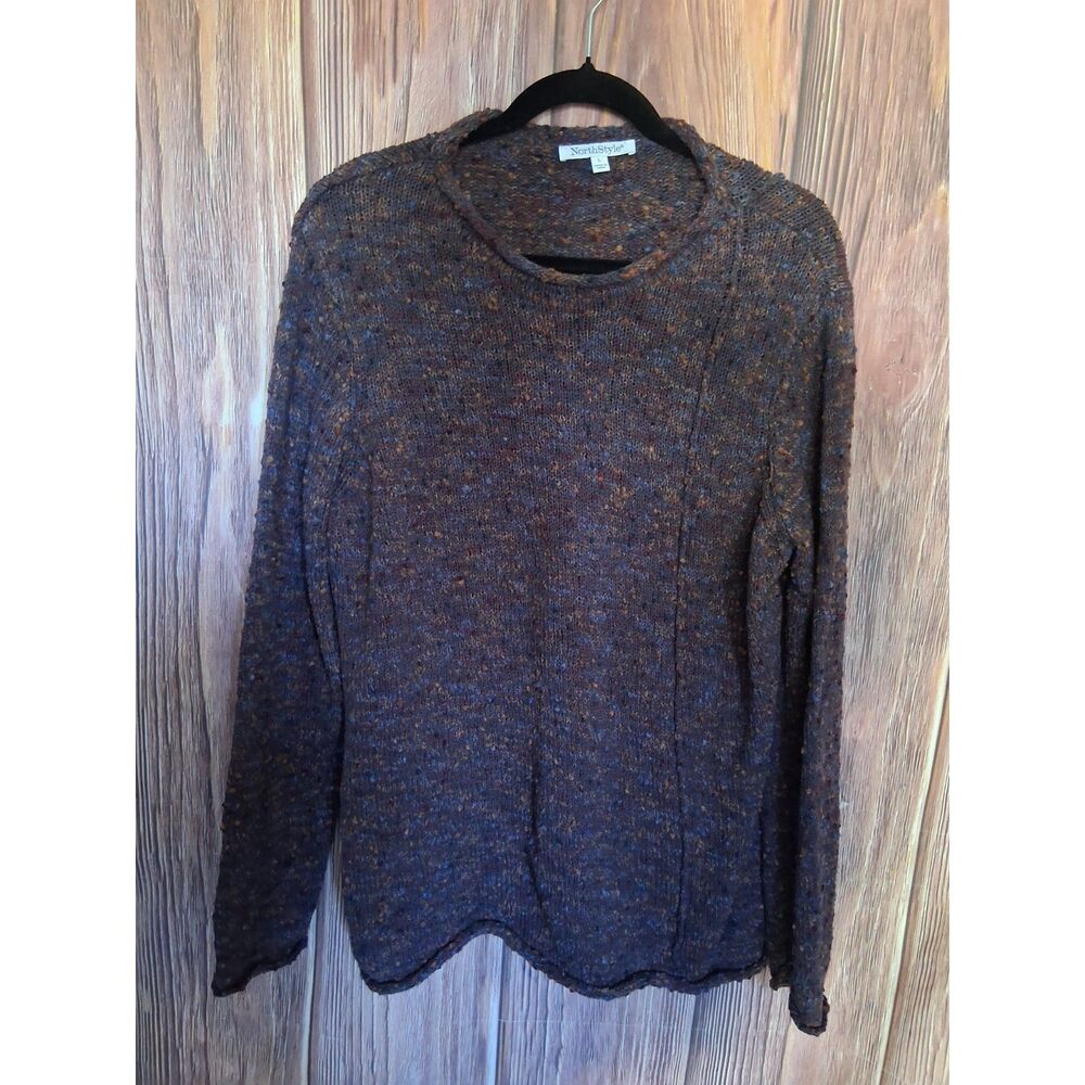 Northstyle size large speckled tweed knit crew neck pullover sweater grandmacore